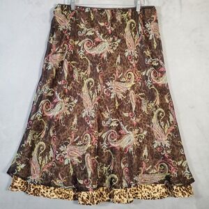 Style & Co Skirt Womens 16 Brown Paisley Animal Print Tiered Earthy Fairycore